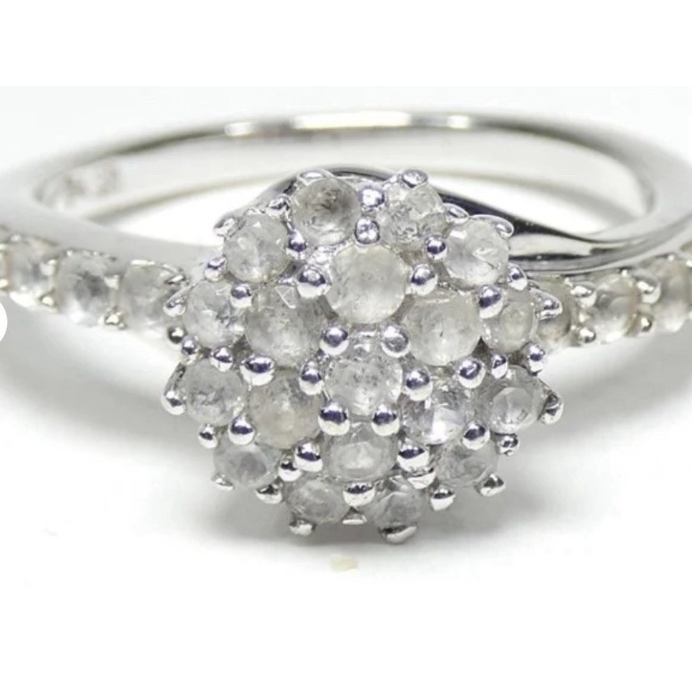 Sterling silver round cut white topaz cluster ring Size 8 #592